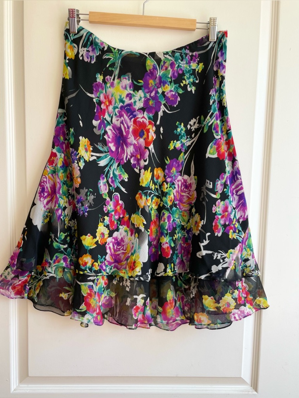 Vintage Ralph Lauren Silk layered Floral Ruffle Skirt Size M Fairy Whimsical